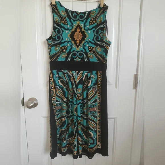 Dressbarn Teal and Gold Patterned Dress - Picture 3 of 3